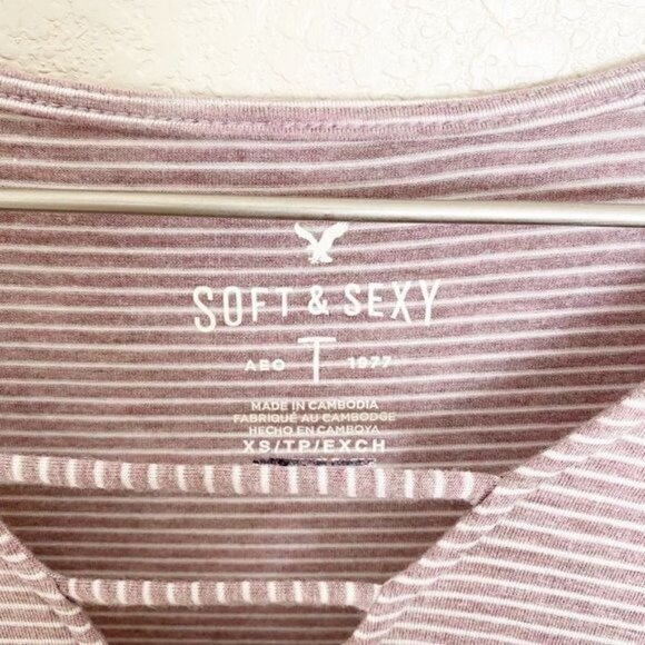 American Eagle Soft Sexy Bell Sleeve Flare Striped Blouse Top Pink Size XS - Picture 4 of 7
